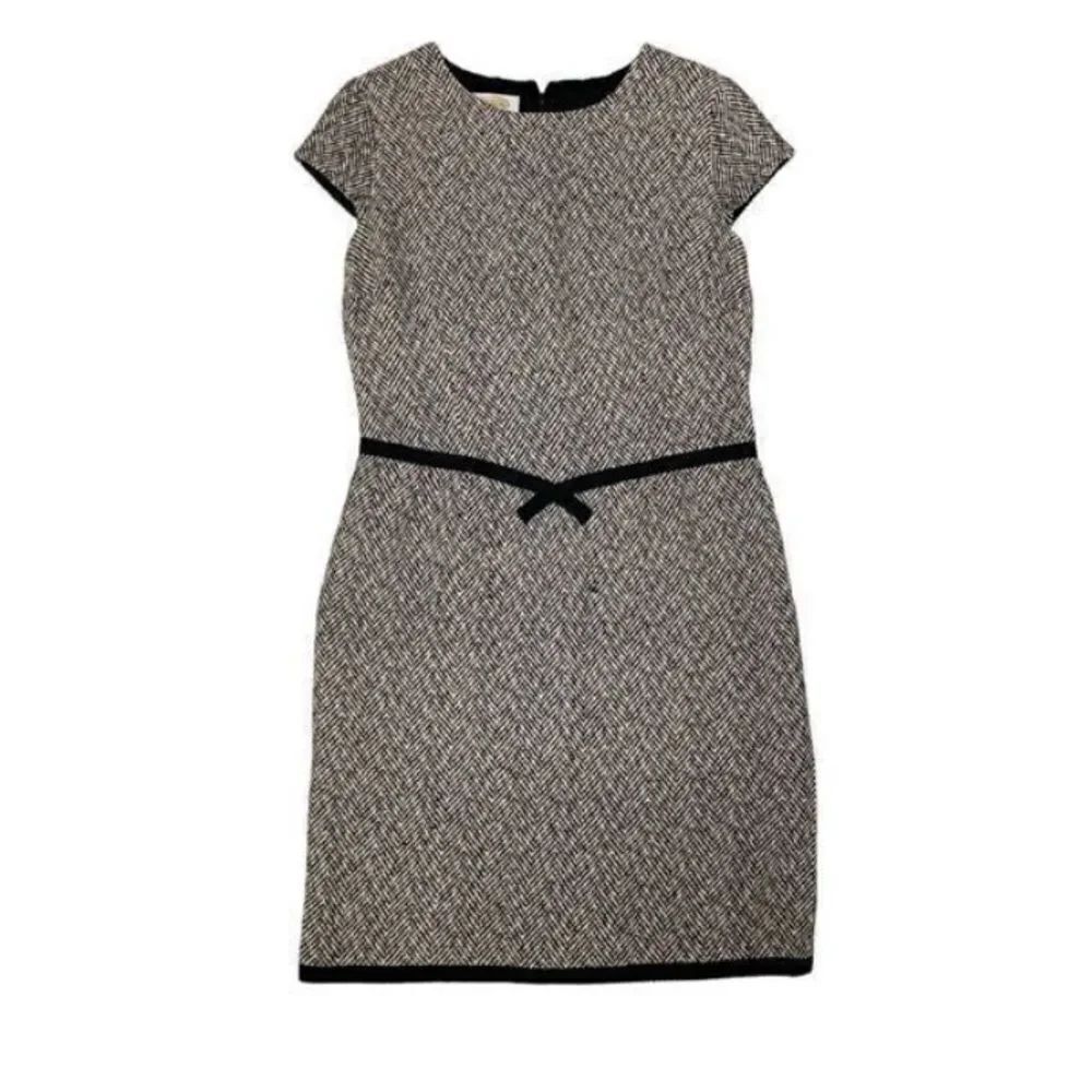 Talbots Women’s Size 8 Pure Silk Dress Black White Wool Blend Tweed Work Wear